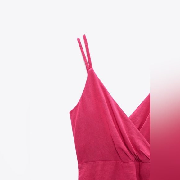 Zara nwt linen blend pink casual summer wrapped dress - Picture 5 of 7